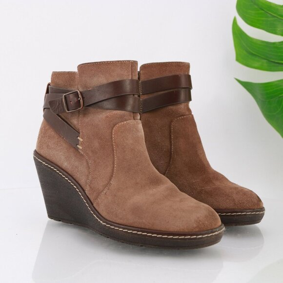 Sofft Womens Caralee Boot Size 9 Brown Suede Wedge Heel Bootie Ankle Strap Comfy - Picture 12 of 12